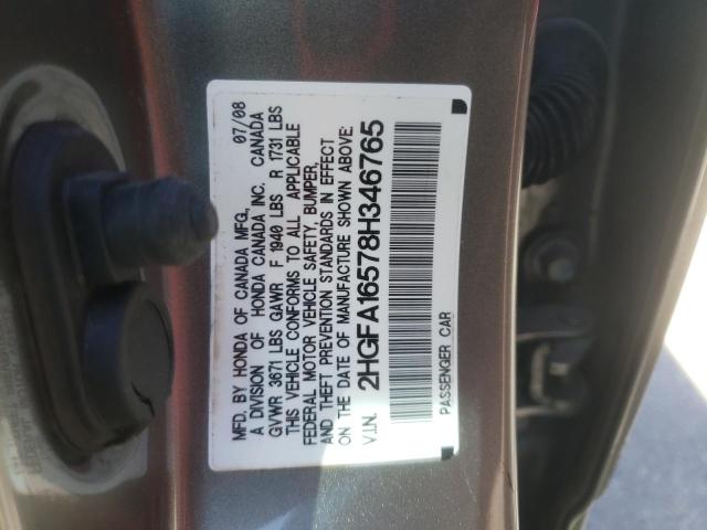 Photo 10 from auction – 2008 HONDA CIVIC LX with VIN 2HGFA16578H346765