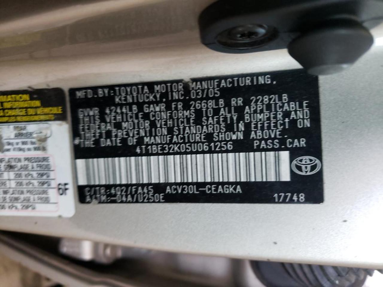 Photo 10 from auction – 2005 TOYOTA CAMRY LE with VIN 4T1BE32K05U061256