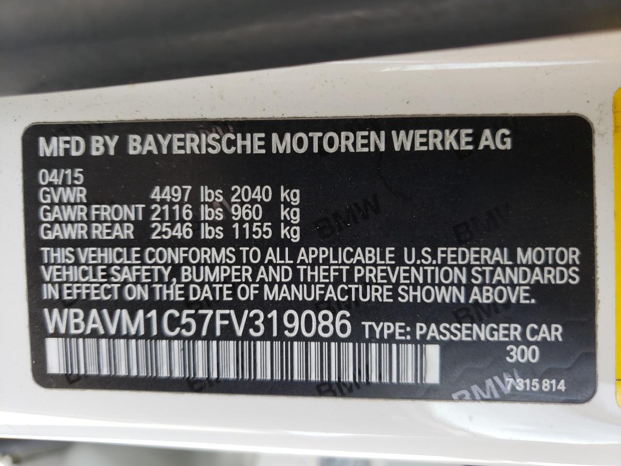 Photo 10 from auction – 2015 BMW X1 SDRIVE2 with VIN WBAVM1C57FV319086