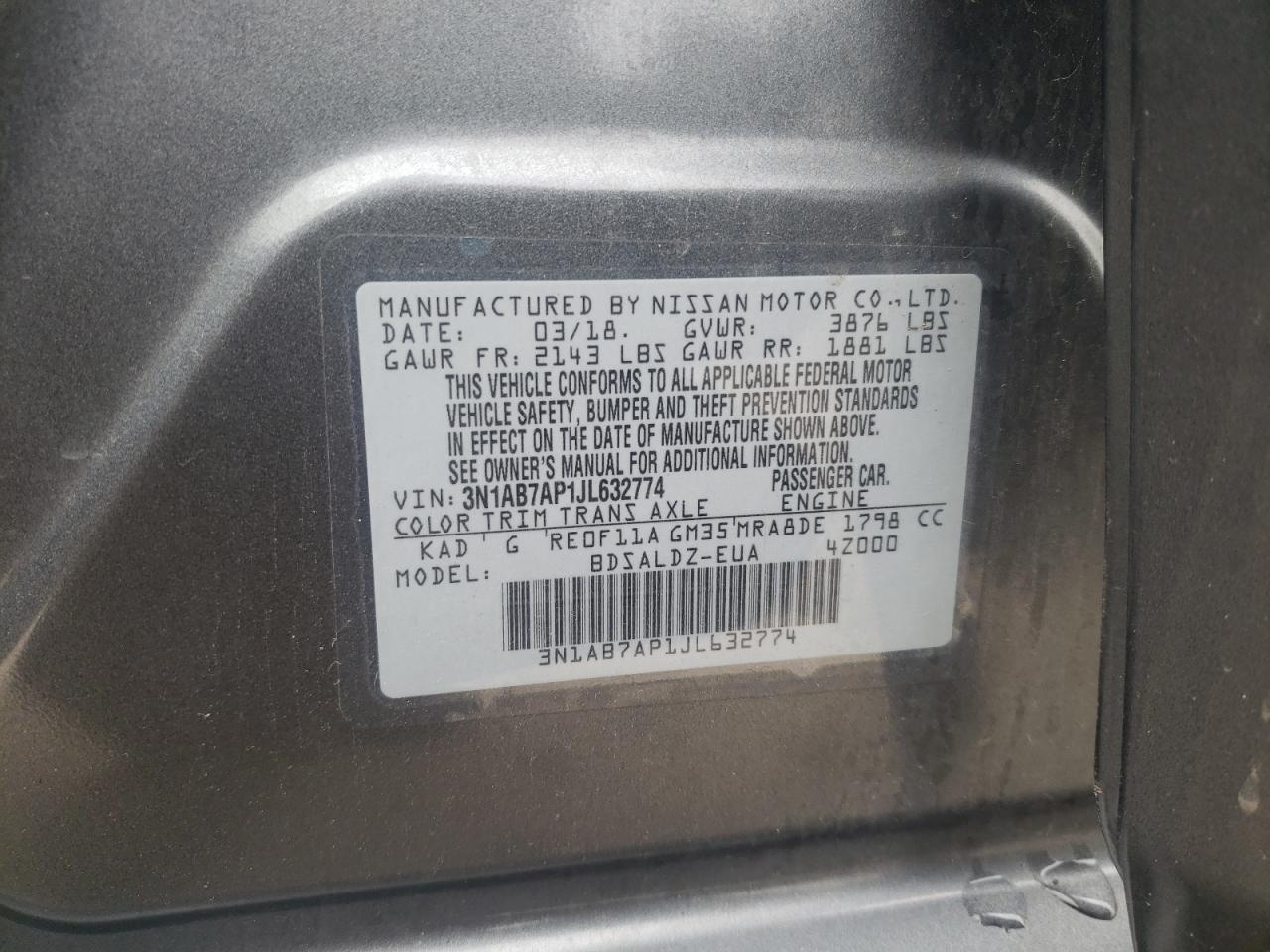 Photo 10 from auction – 2018 NISSAN SENTRA S with VIN 3N1AB7AP1JL632774