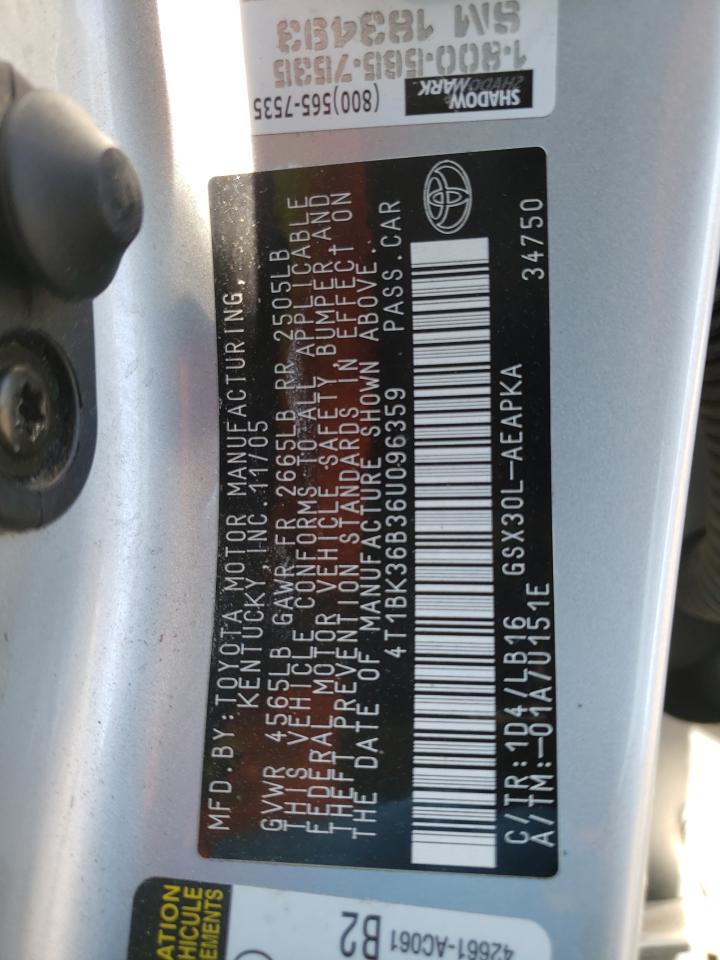 Photo 10 from auction – 2006 TOYOTA AVALON with VIN 4T1BK36B36U096359