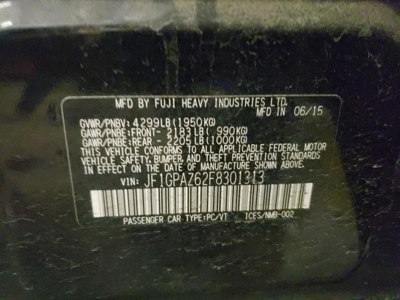 Photo 10 from auction – 2015 SUBARU IMPREZA SP with VIN JF1GPAZ62F8301313
