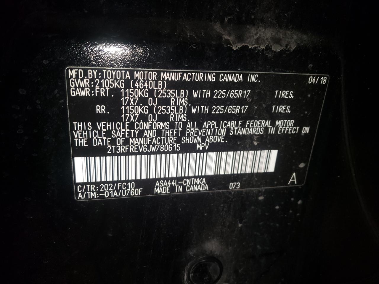 Photo 10 from auction – 2018 TOYOTA RAV4 ADVEN with VIN 2T3RFREV6JW780615