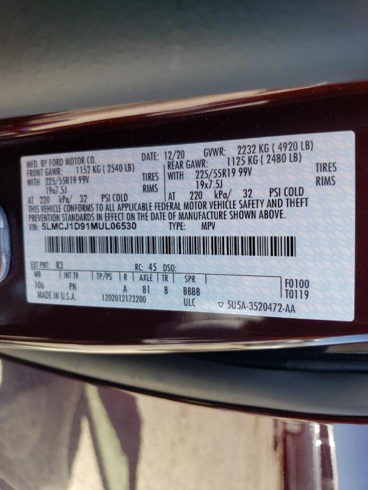 Photo 10 from auction – 2021 LINCOLN CORSAIR with VIN 5LMCJ1D91MUL06530