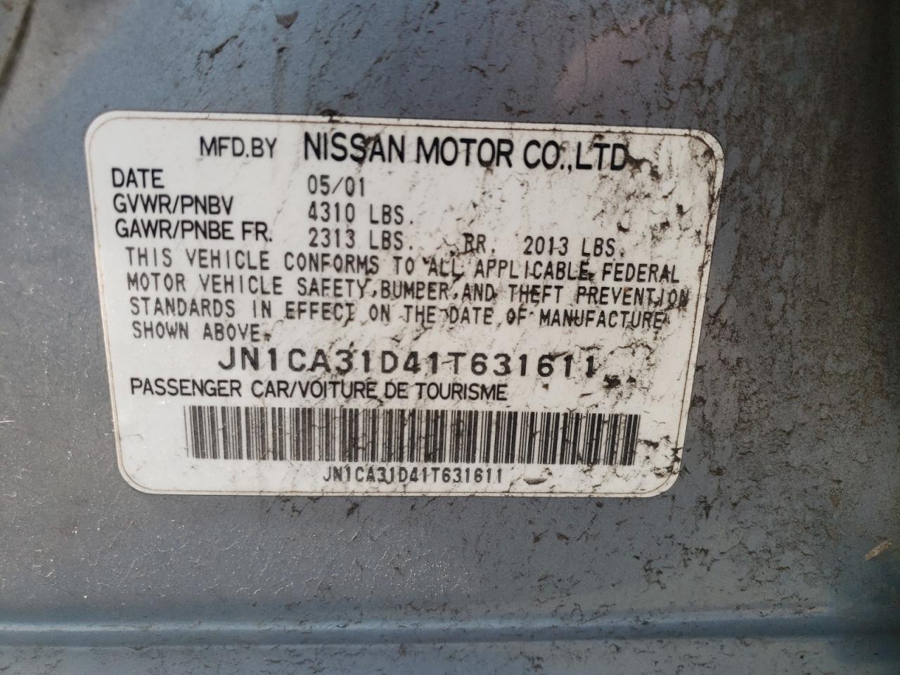 Photo 10 from auction – 2001 NISSAN MAXIMA GXE with VIN JN1CA31D41T631611
