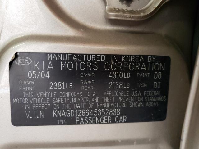 Photo 10 from auction – 2004 KIA OPTIMA LX with VIN KNAGD126645352838