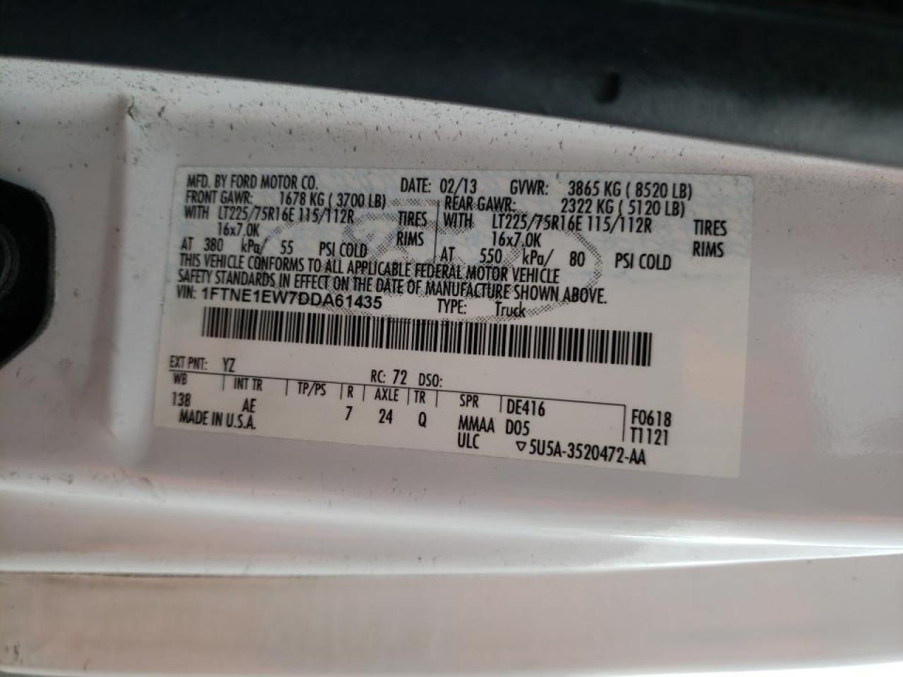 Photo 10 from auction – 2013 FORD ECONOLINE with VIN 1FTNE1EW7DDA61435