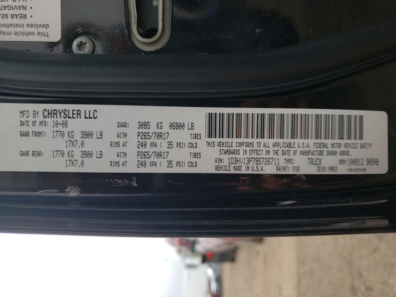 Photo 10 from auction – 2009 DODGE RAM 1500 with VIN 1D3HV13P79S726711