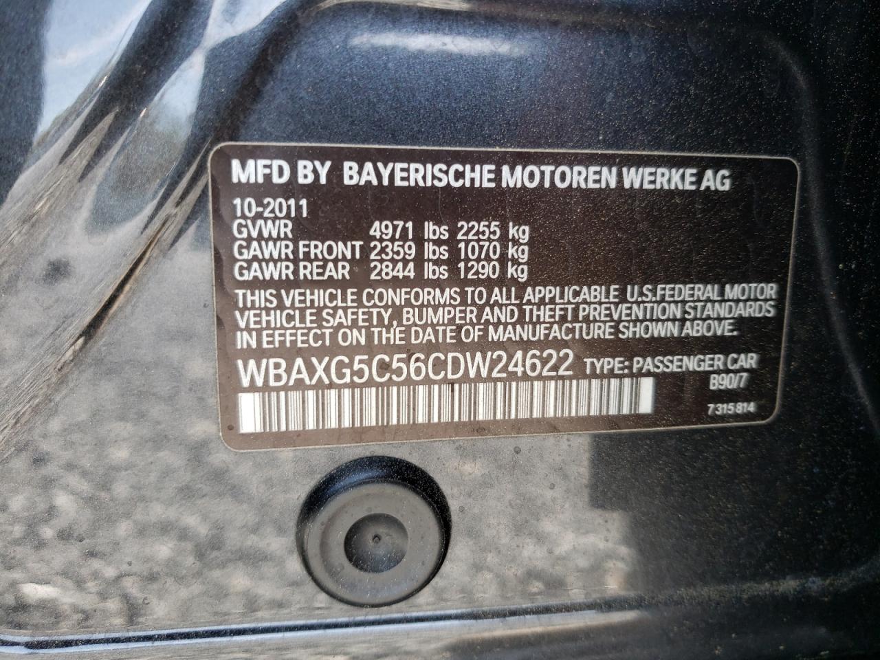 Photo 10 from auction – 2012 BMW 528 I with VIN WBAXG5C56CDW24622