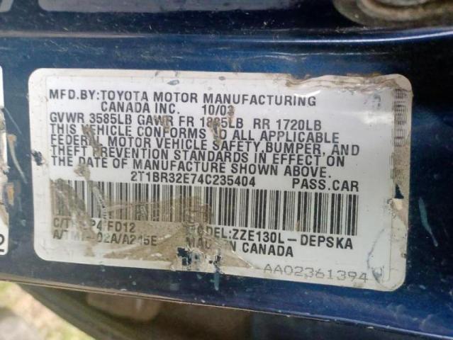 Photo 9 from auction – 2004 TOYOTA COROLLA S with VIN 2T1BR32E74C235404