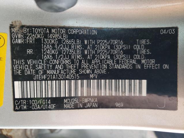 Photo 10 from auction – 2003 TOYOTA HIGHLANDER with VIN JTEHF21A130140515
