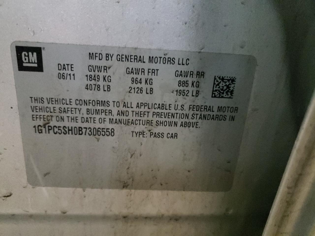 Photo 10 from auction – 2011 CHEVROLET CRUZE LS with VIN 1G1PC5SH0B7306558