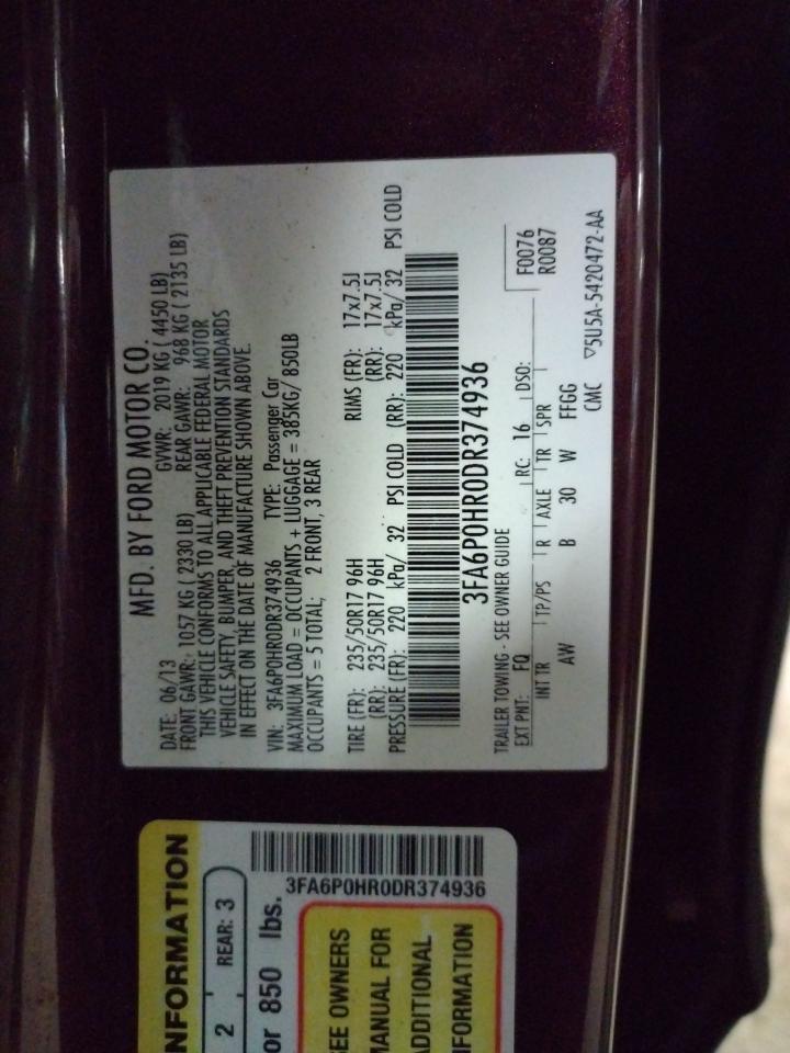 Photo 10 from auction – 2013 FORD FUSION SE with VIN 3FA6P0HR0DR374936