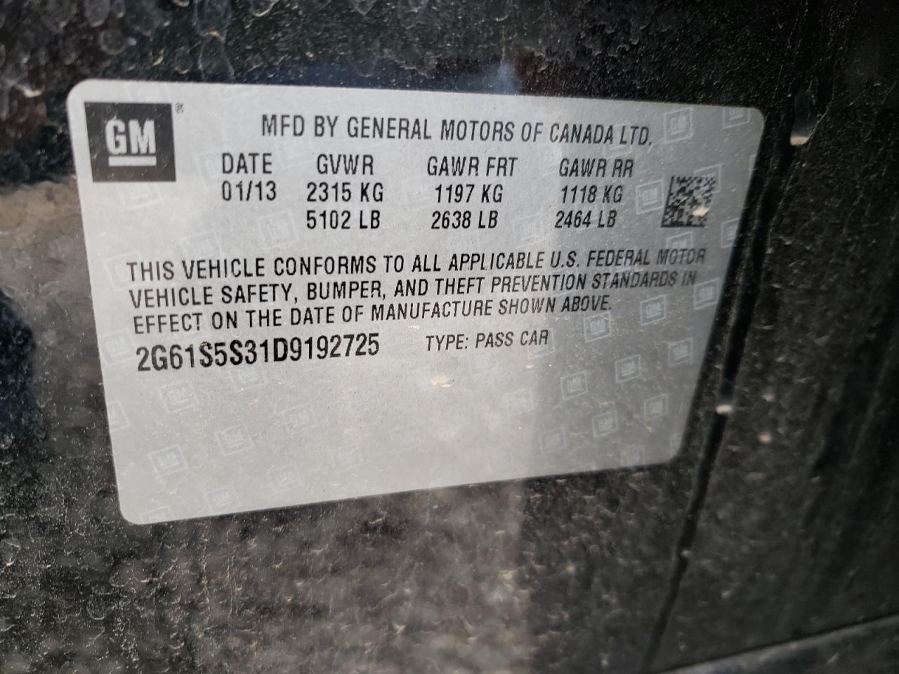 Photo 10 from auction – 2013 CADILLAC XTS PREMIU with VIN 2G61S5S31D9192725