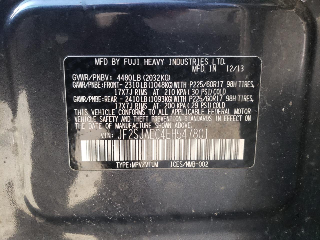 Photo 10 from auction – 2014 SUBARU FORESTER 2 with VIN JF2SJAEC4EH547801