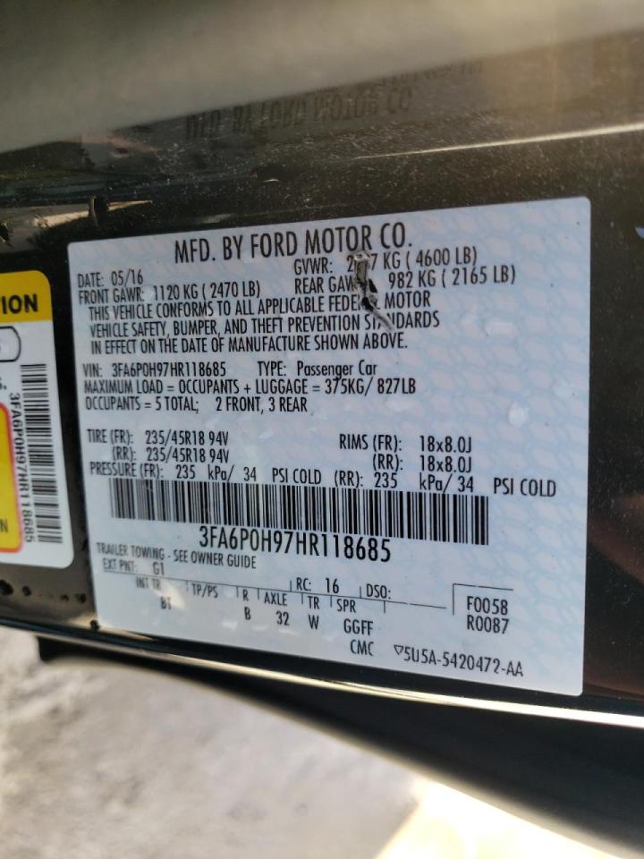 Photo 10 from auction – 2017 FORD FUSION SE with VIN 3FA6P0H97HR118685