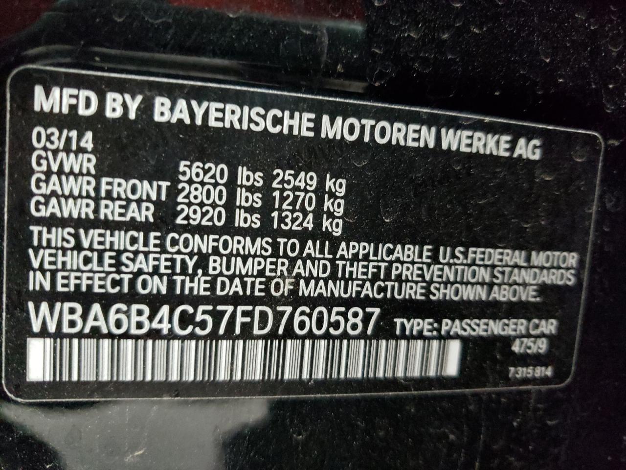 Photo 10 from auction – 2015 BMW ALPINA B6 with VIN WBA6B4C57FD760587