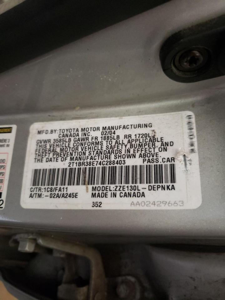 Photo 10 from auction – 2004 TOYOTA COROLLA CE with VIN 2T1BR38E74C288403