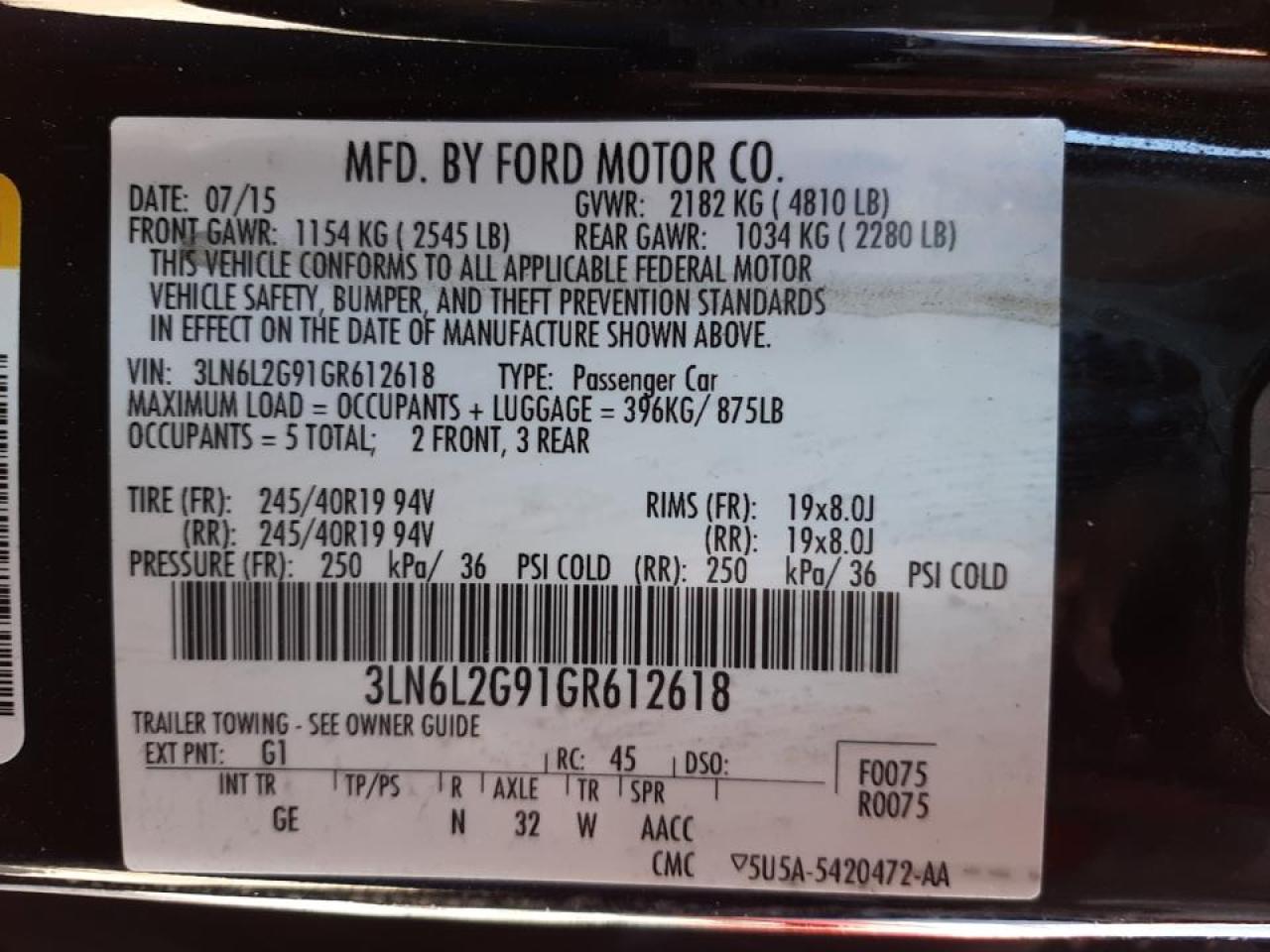 Photo 10 from auction – 2016 LINCOLN MKZ with VIN 3LN6L2G91GR612618