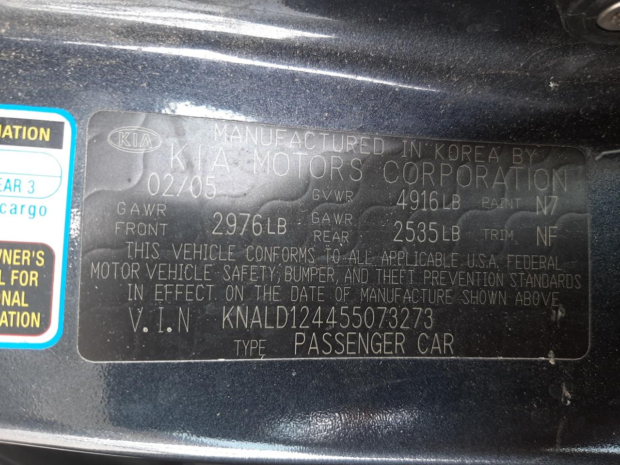 Photo 10 from auction – 2005 KIA AMANTI with VIN KNALD124455073273