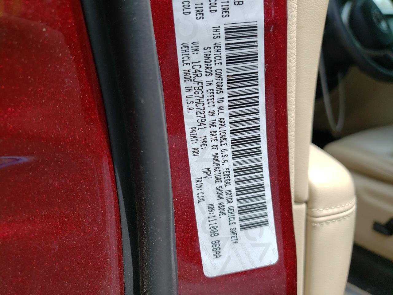 Photo 10 from auction – 2017 JEEP GRAND CHER with VIN 1C4RJFBG7HC727941