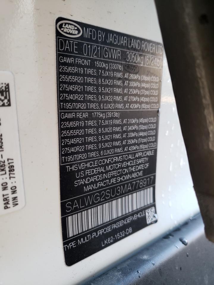 Photo 10 from auction – 2021 LAND ROVER RANGE ROVE with VIN SALWG2SU3MA778917