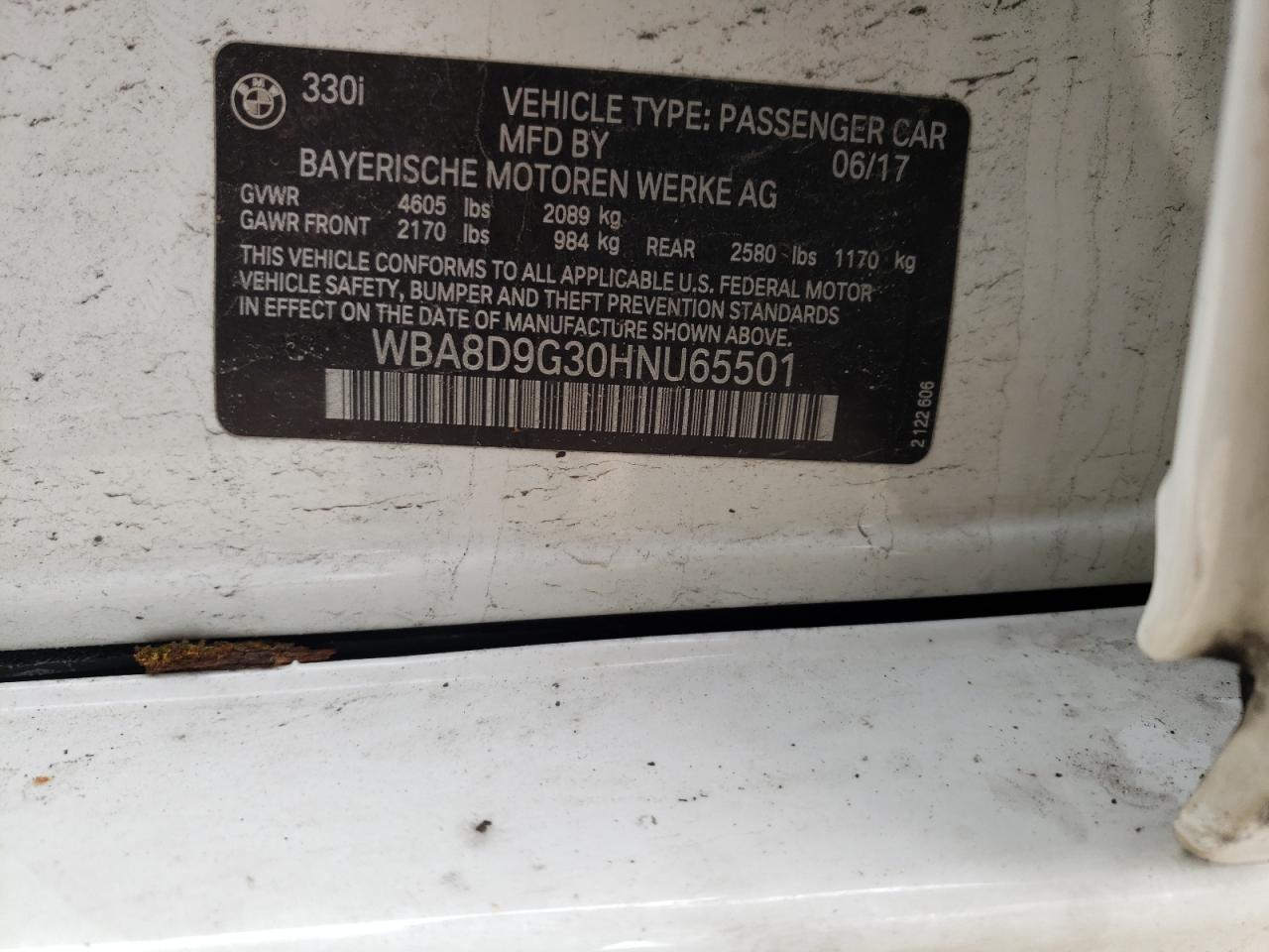 Photo 10 from auction – 2017 BMW 330 XI with VIN WBA8D9G30HNU65501
