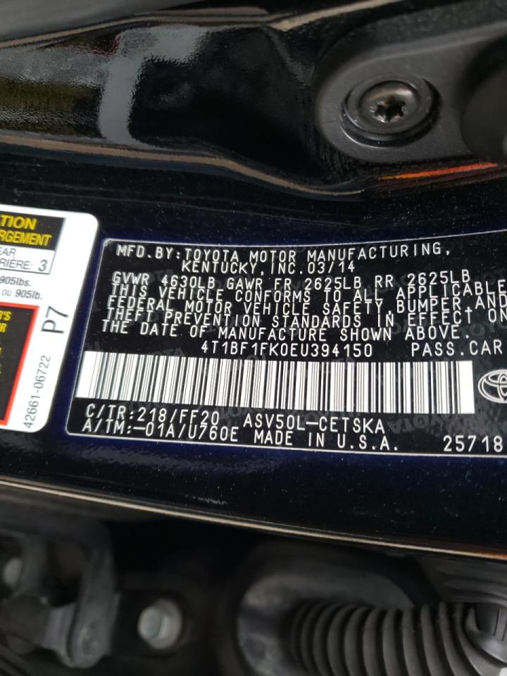 Photo 10 from auction – 2014 TOYOTA CAMRY L with VIN 4T1BF1FK0EU394150