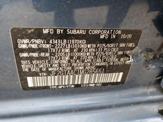 Photo 10 from auction – 2021 SUBARU CROSSTREK with VIN JF2GTAAC1MG285651