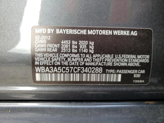 BMW 328 I 2012 with VIN WBA3A5C57CF340288 - Photo from auction