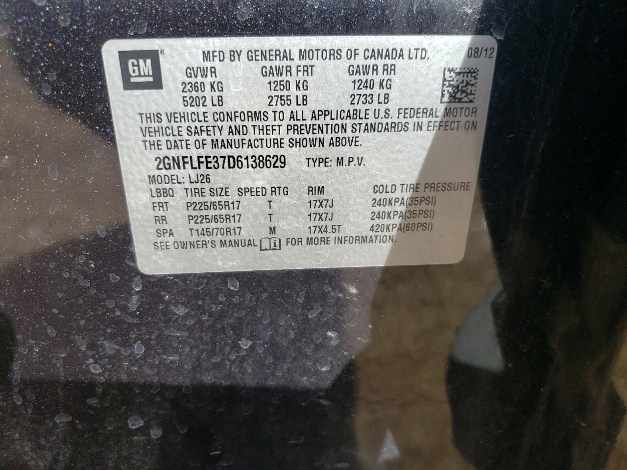 Photo 10 from auction – 2014 CHEVROLET EQUINOX with VIN 2GNFLFE37D6138629