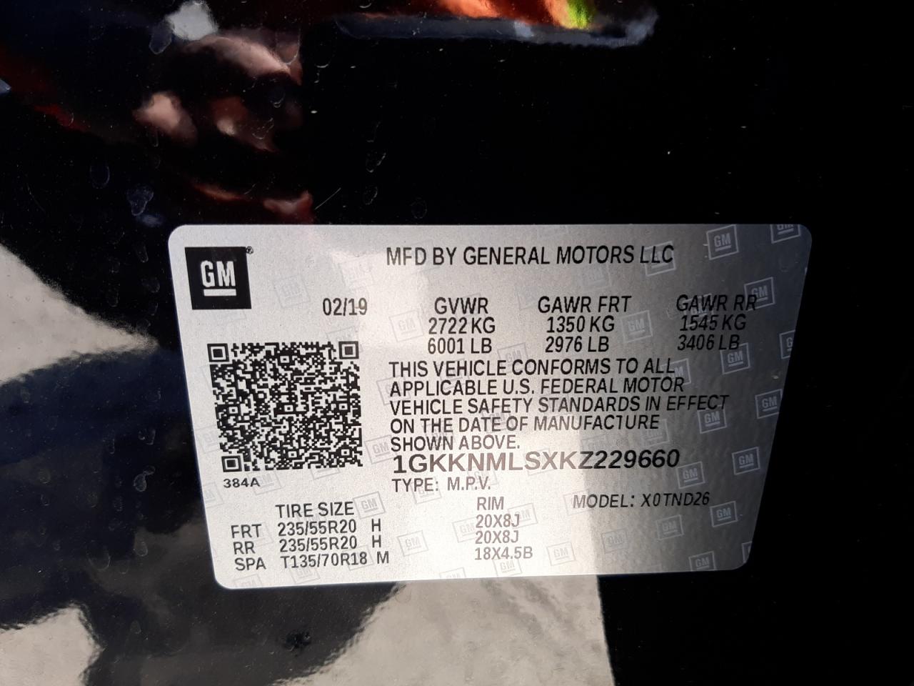 Photo 10 from auction – 2019 GMC ACADIA SLT with VIN 1GKKNMLSXKZ229660