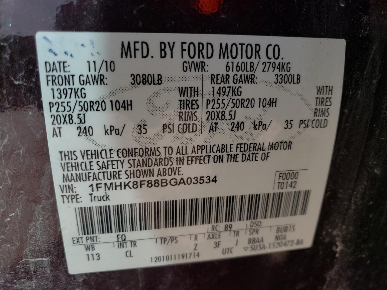Photo 10 from auction – 2011 FORD EXPLORER L with VIN 1FMHK8F88BGA03534