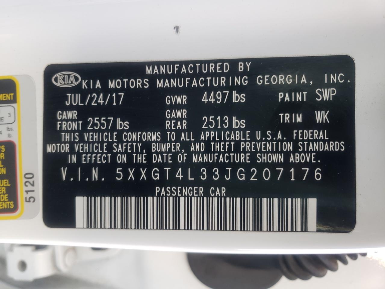 Photo 10 from auction – 2018 KIA OPTIMA LX with VIN 5XXGT4L33JG207176