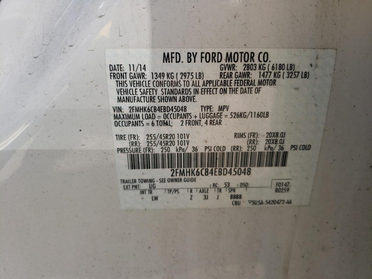 Photo 10 from auction – 2014 FORD FLEX SEL with VIN 2FMHK6C84EBD45048