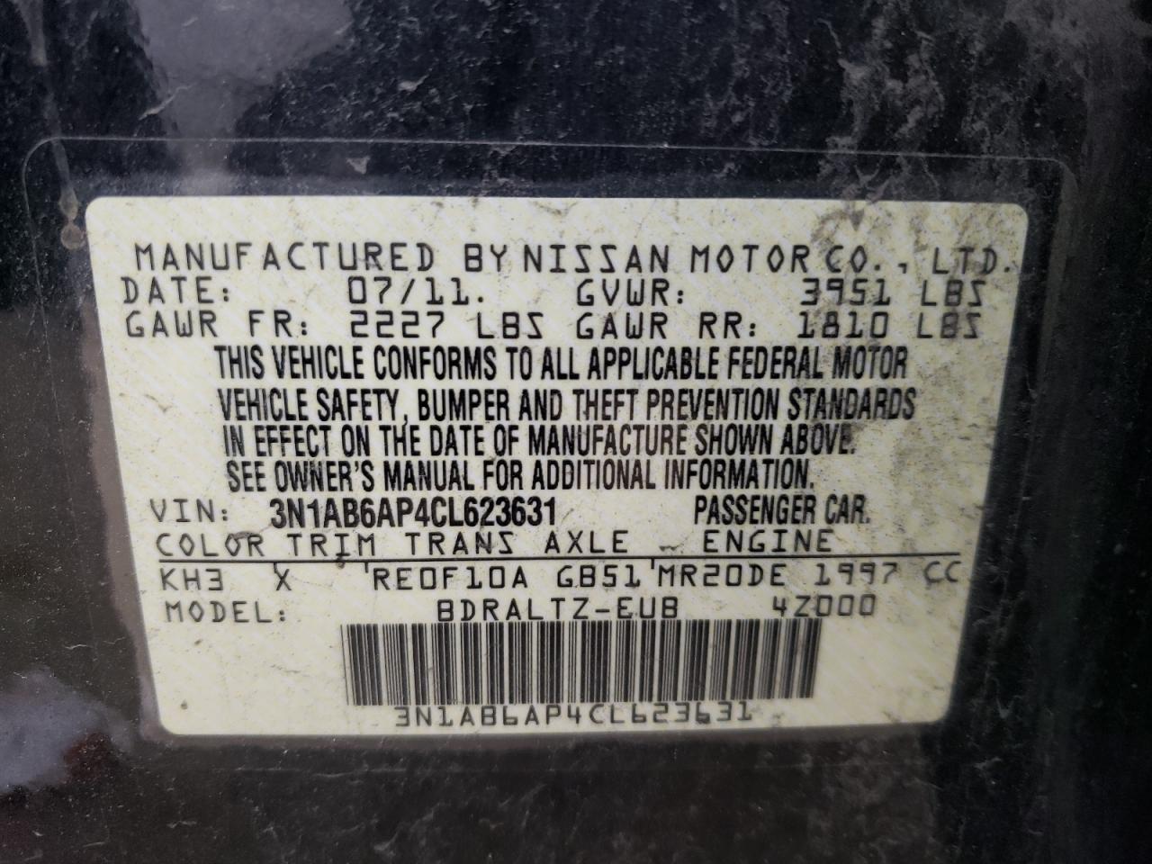 Photo 10 from auction – 2012 NISSAN SENTRA 2.0 with VIN 3N1AB6AP4CL623631