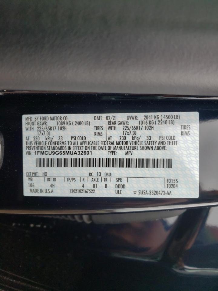 Photo 10 from auction – 2021 FORD ESCAPE SE with VIN 1FMCU9G65MUA32601