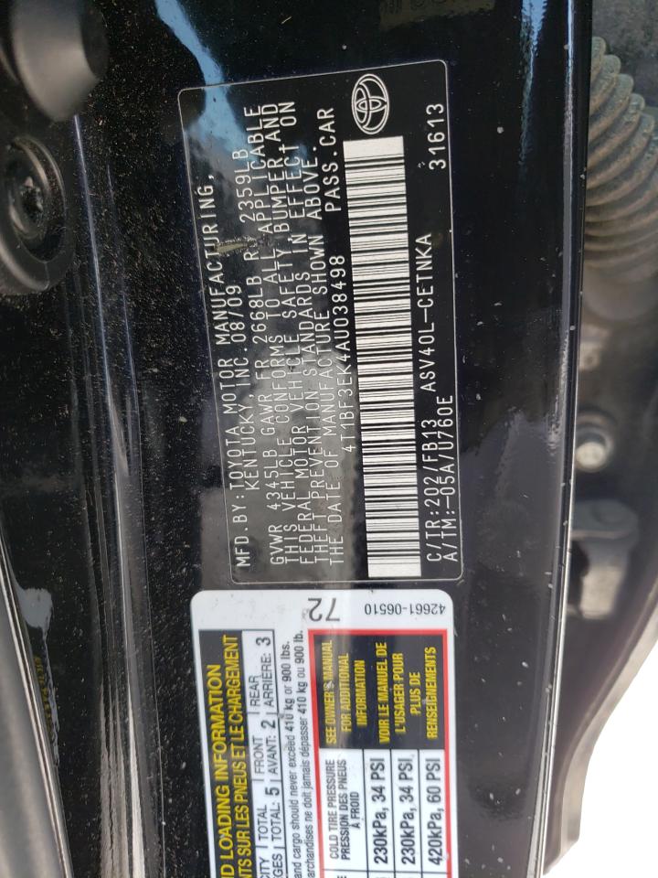 Photo 10 from auction – 2010 TOYOTA CAMRY BASE with VIN 4T1BF3EK4AU038498