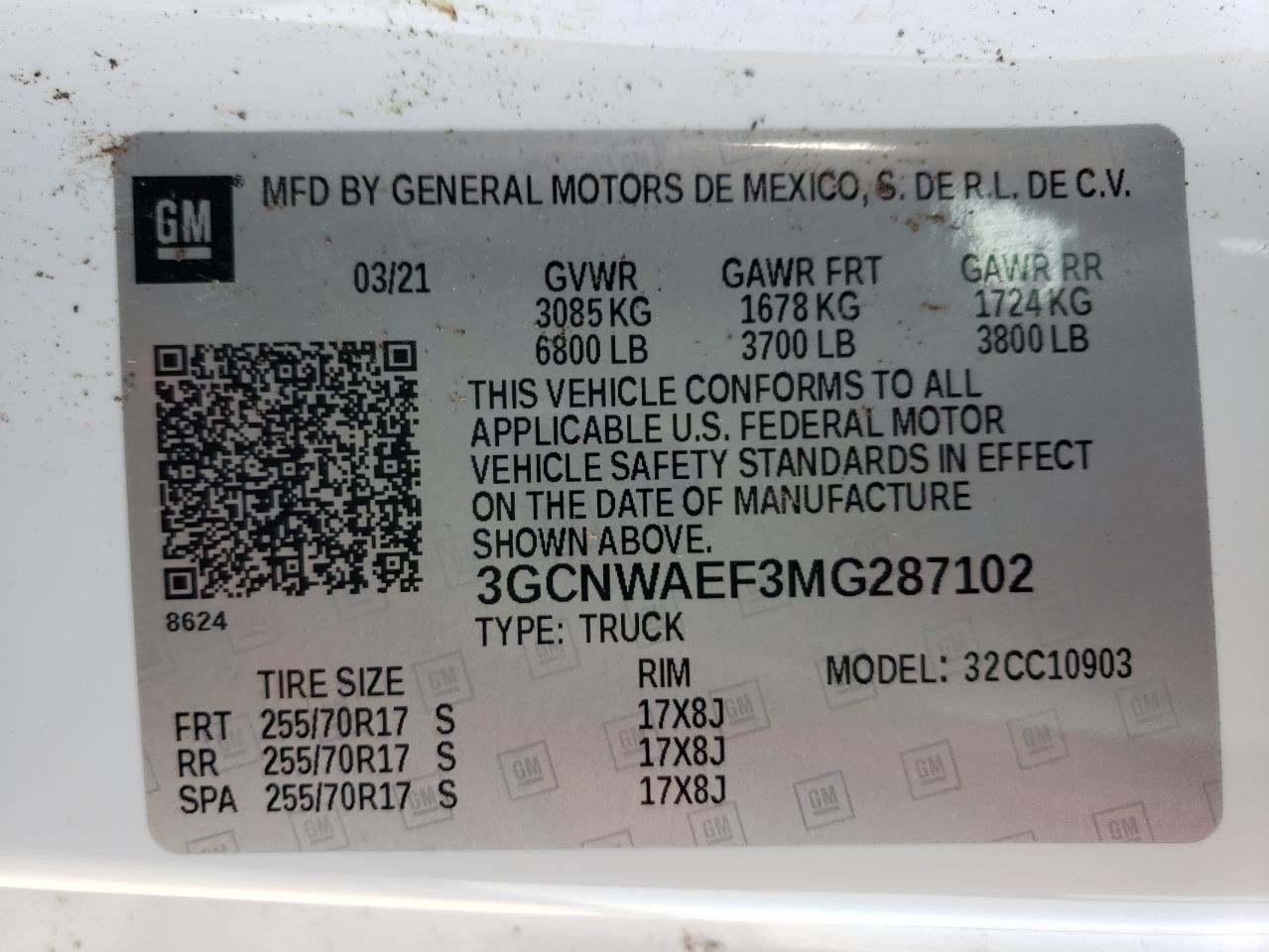 Photo 10 from auction – 2021 CHEVROLET SILVERADO with VIN 3GCNWAEF3MG287102