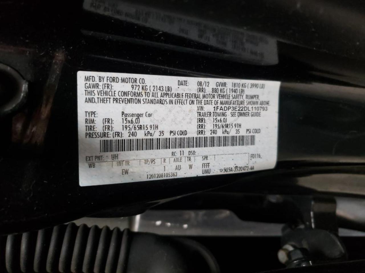 Photo 10 from auction – 2013 FORD FOCUS S with VIN 1FADP3E22DL110793