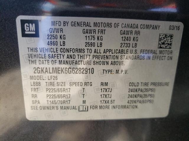 Photo 10 from auction – 2016 GMC TERRAIN SL with VIN 2GKALMEK6G6282910