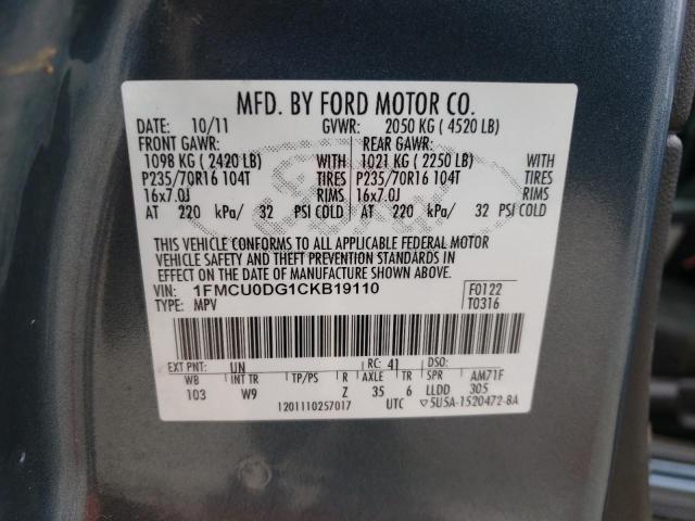Photo 10 from auction – 2012 FORD ESCAPE XLT with VIN 1FMCU0DG1CKB19110