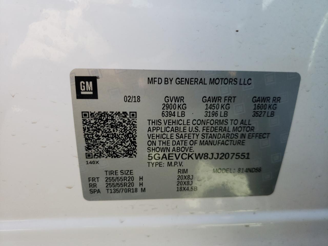Photo 10 from auction – 2018 BUICK ENCLAVE AV with VIN 5GAEVCKW8JJ207551