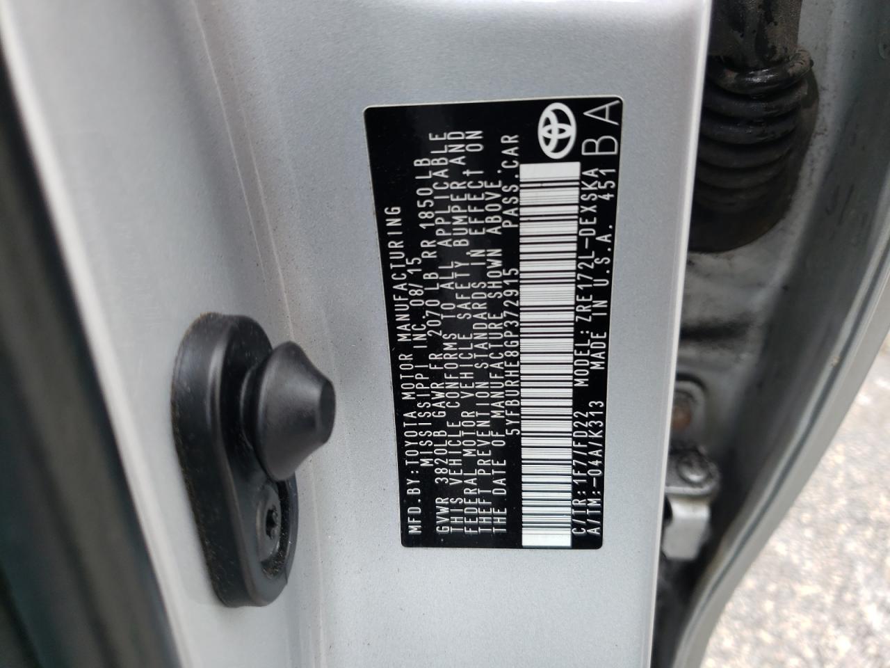 Photo 10 from auction – 2016 TOYOTA COROLLA L with VIN 5YFBURHE8GP372915