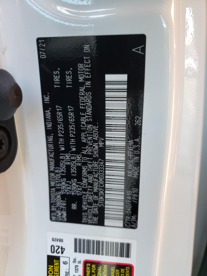 Photo 10 from auction – 2021 TOYOTA SIENNA LE with VIN 5TDKSKFCXMS033347