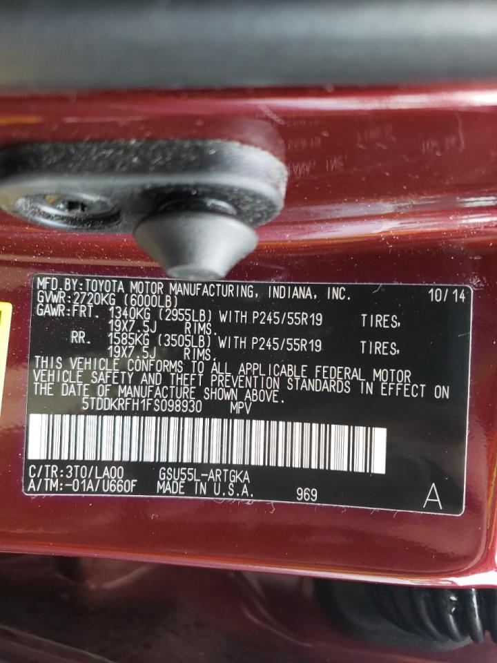 Photo 10 from auction – 2015 TOYOTA HIGHLANDER with VIN 5TDDKRFH1FS098930