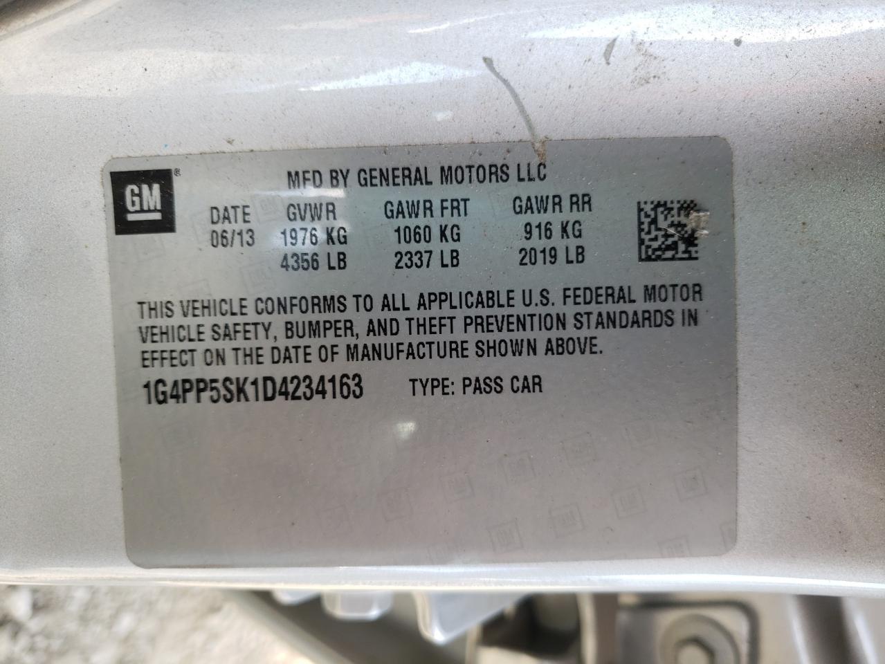 Photo 10 from auction – 2013 BUICK VERANO with VIN 1G4PP5SK1D4234163