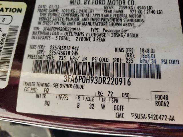 Photo 10 from auction – 2013 FORD FUSION SE with VIN 3FA6P0H93DR220916