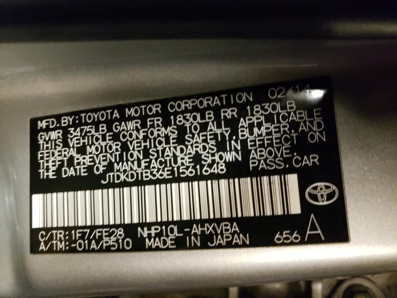 Photo 10 from auction – 2014 TOYOTA PRIUS C with VIN JTDKDTB36E1561648
