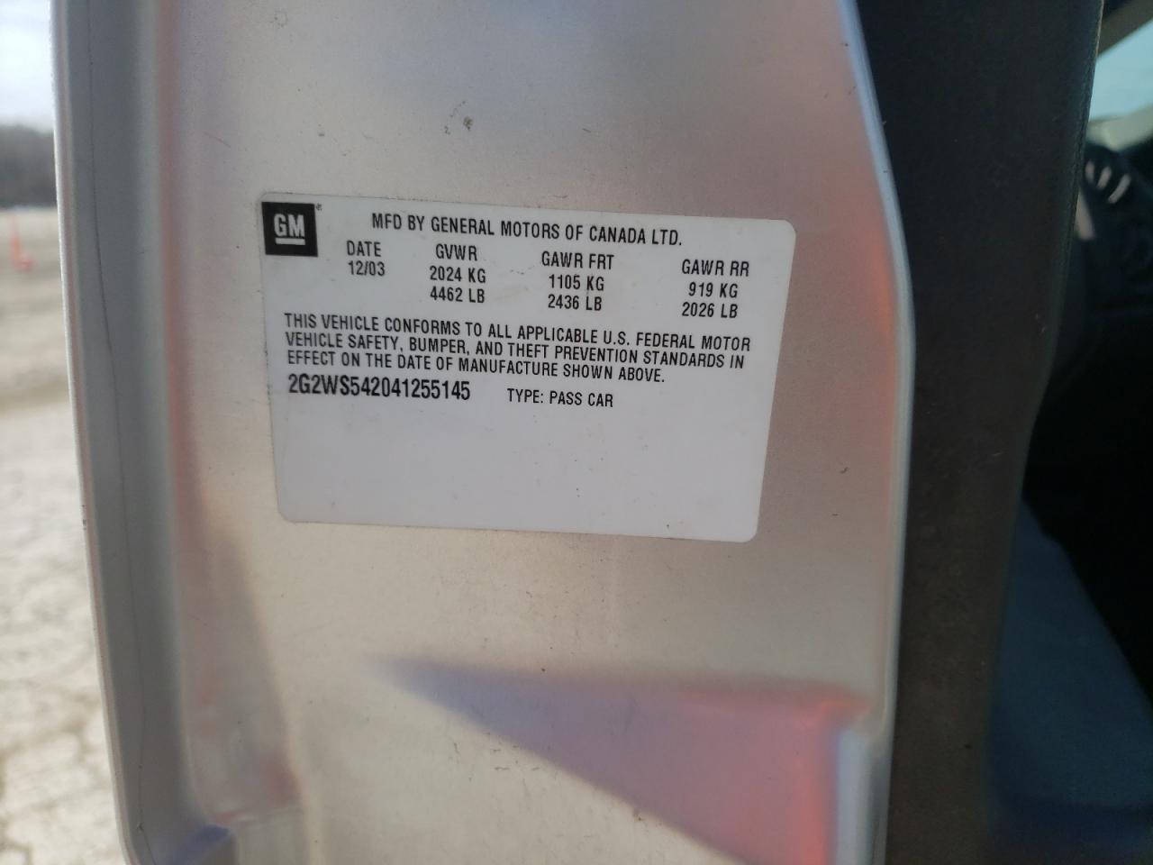 Photo 10 from auction – 2004 PONTIAC GRAND PRIX with VIN 2G2WS542041255145